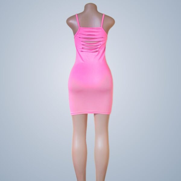 Neon Pink Strappy Cut Out Back Bodycon Dress - Rear View