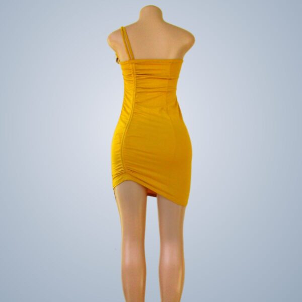 Drawstring Mini Bodycon Sleeveless Spaghetti Straps Backless Tie Short Cami Yellow Dress - Back