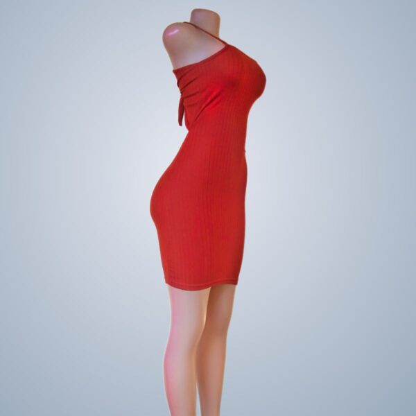 Red bodycon dress tied at the back. Dresses - Front Side View