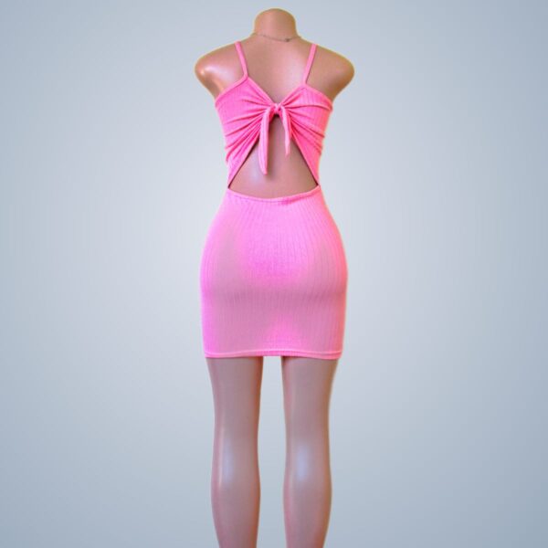 Pink Bodycon Dress Tied at The Back - Rear