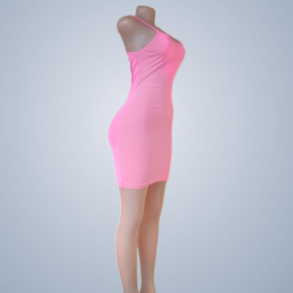 Neon Pink Strappy Cut Out Back Bodycon Dress - Side Front View