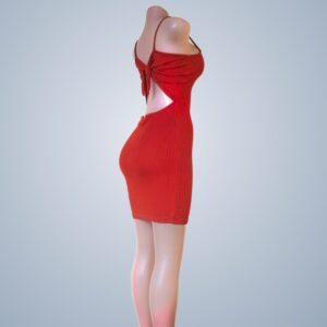 Red bodycon dress tied at the back. Dresses - Side rear view