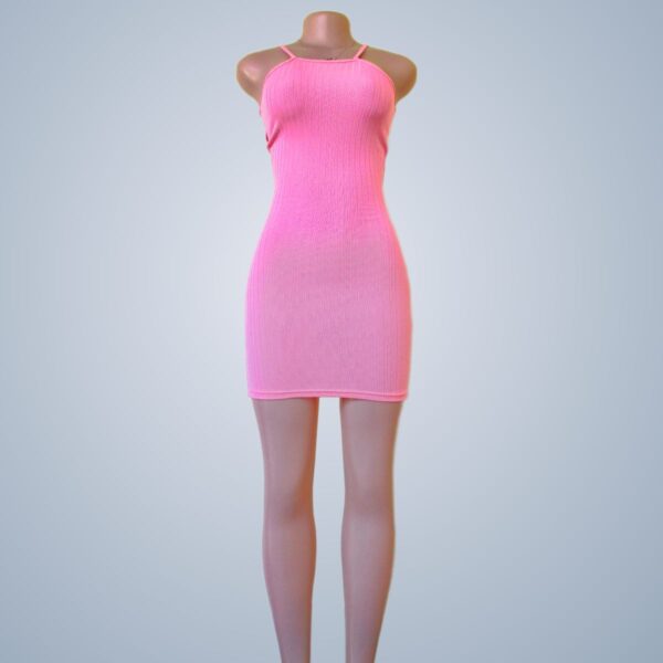 Pink Bodycon Dress Tied at The Back - Front
