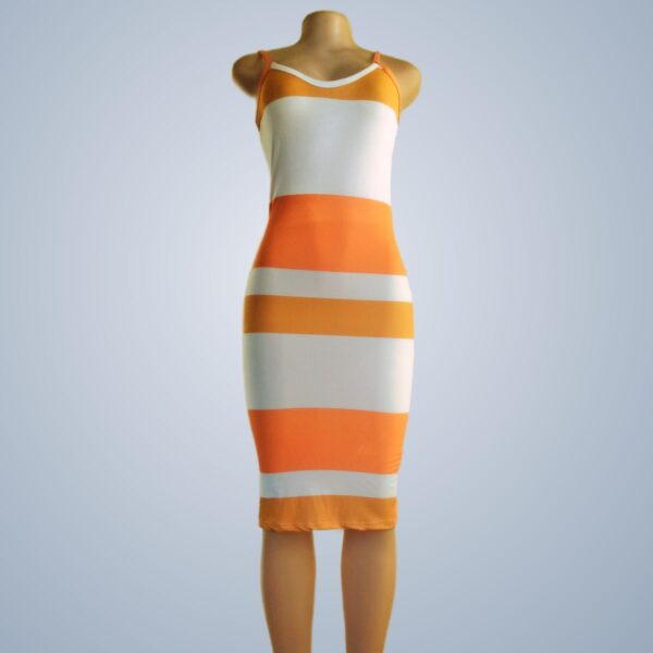 Orand and White Stripe Dress - Front