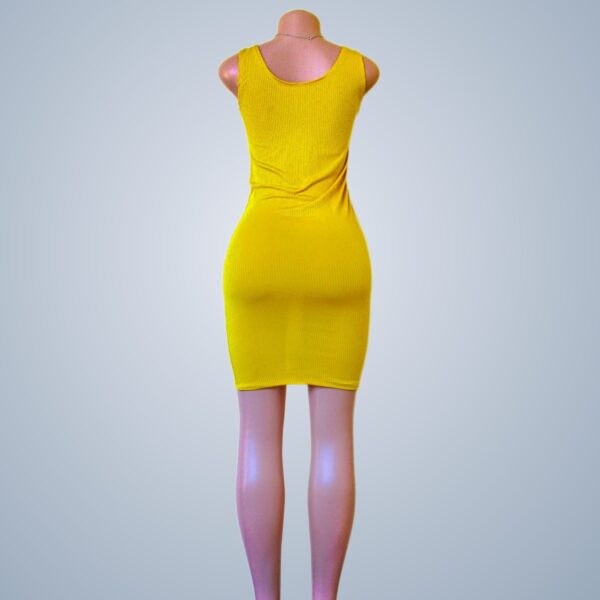 Yellow Sleeveless Bodycon Dress - Back View