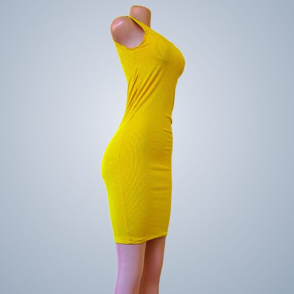 Yellow Sleeveless Bodycon Dress - Right Front View