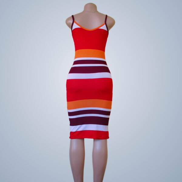 Colorful knitwear striped dress - orange - Front Rear View