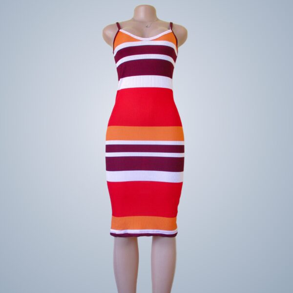 Colorful knitwear striped dress - orange - Front View
